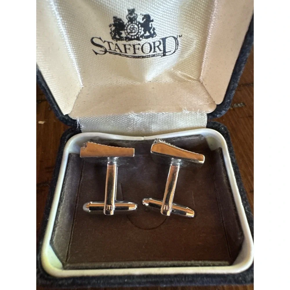 Hickok Gold Tone Cufflinks Blue Stone Diagonal Textured